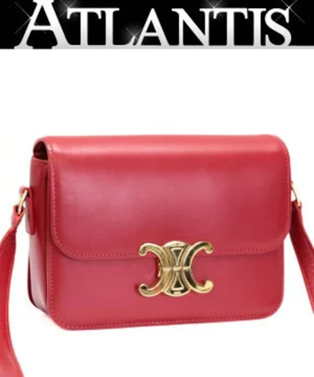 Celine Teen Triomphe Shoulder Bag Shiny Calfskin Red